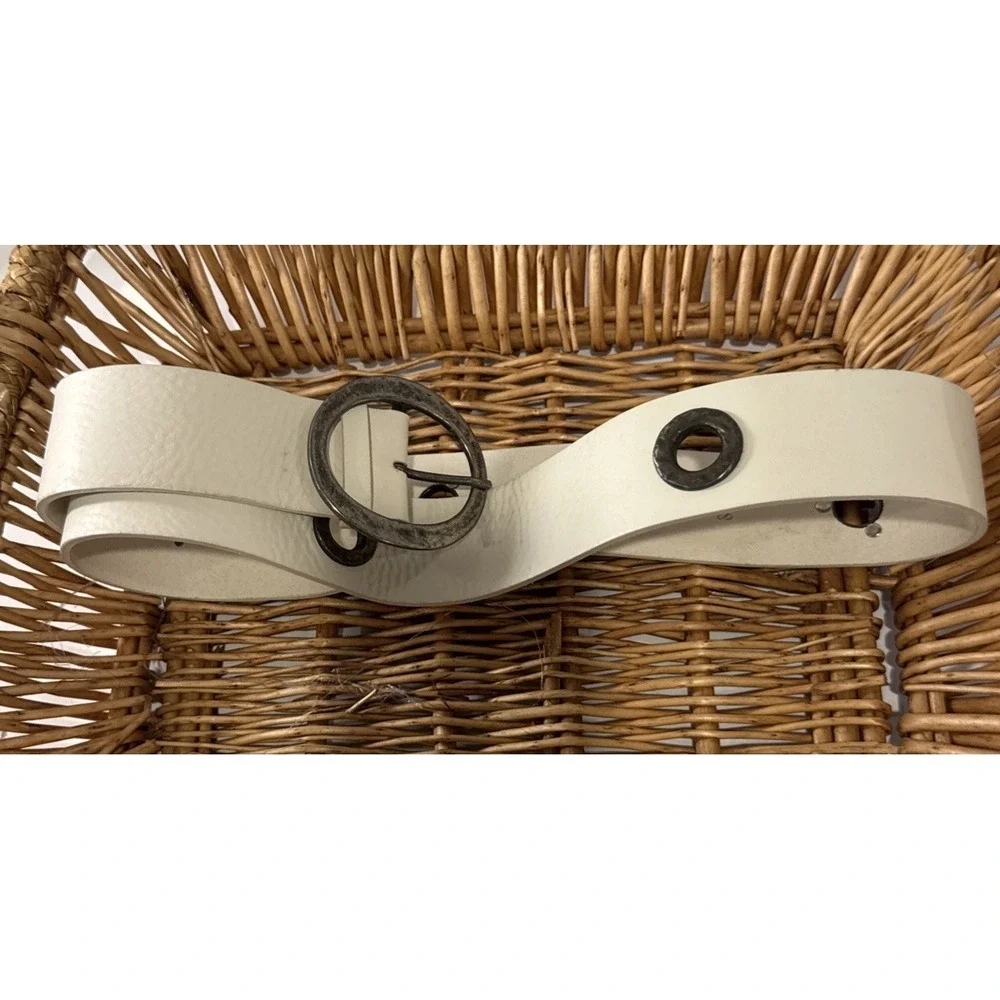 Vtg Garuglieri Womens XL Y2K White Belt Genuine Leather Grommet Holes Made Italy